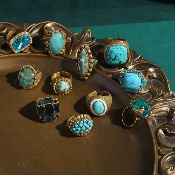 Vintage Couture 18K Gold Brass Turquoise Stone Regal Boho Chic Ring - Picture 5 of 5